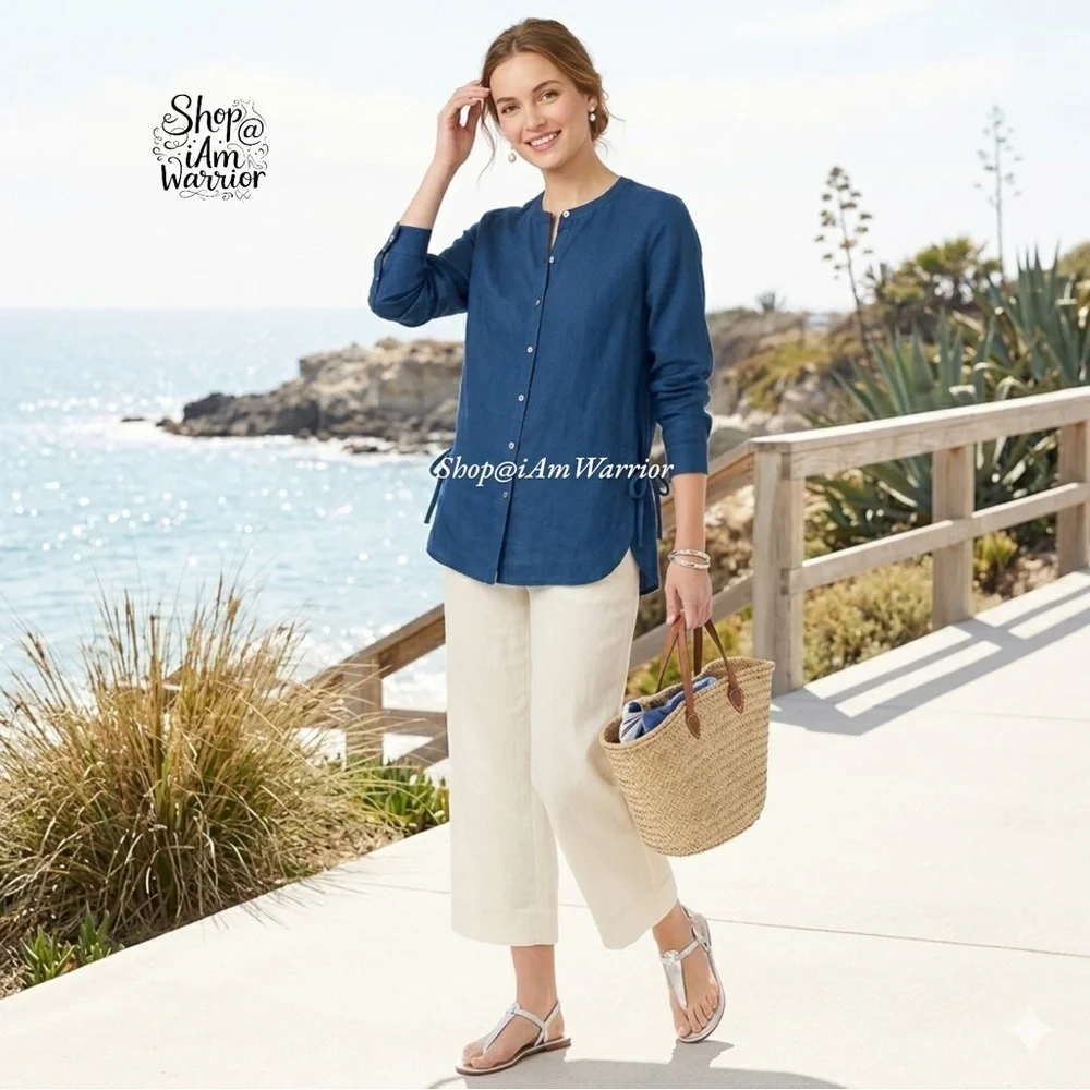 J.Jill NWT seaside blue linen side tie tunic top *shop@iamwarrior